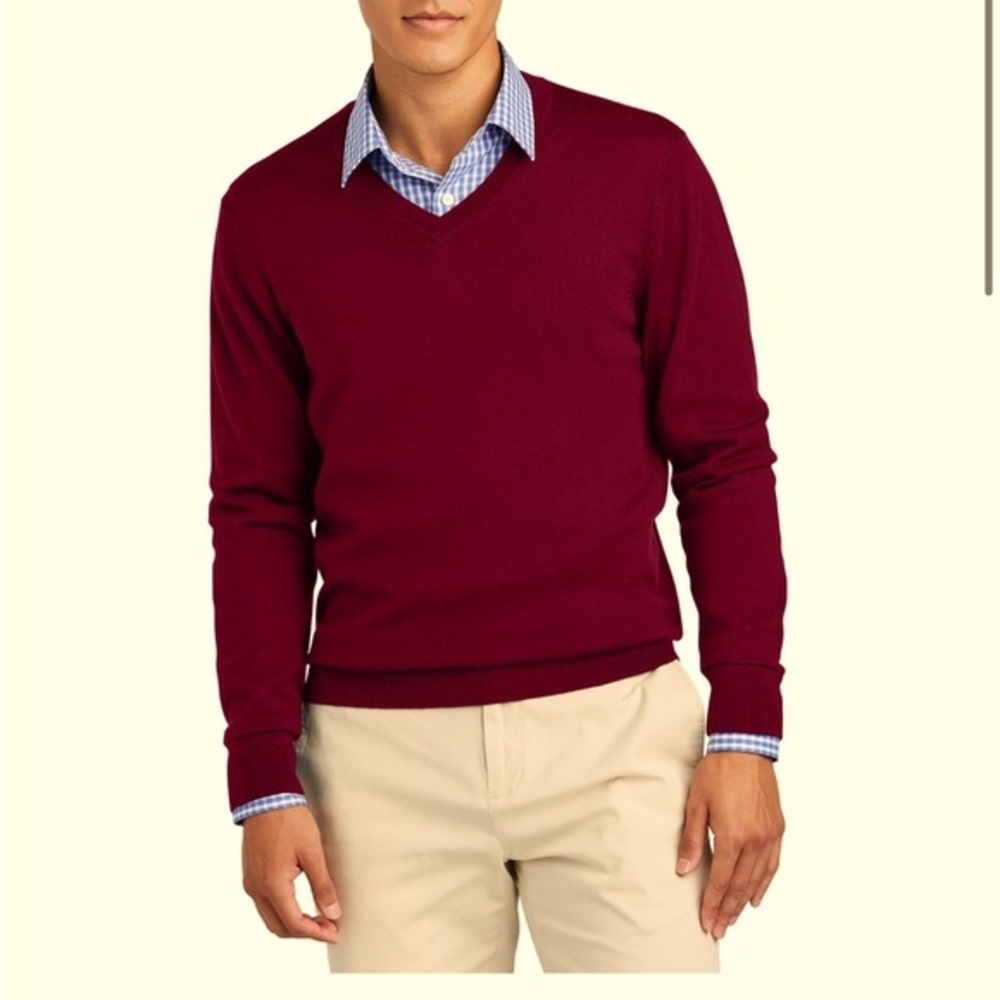 Brooks Brothers Red V-Neck Sweater Classic Style brookstretch merino wool